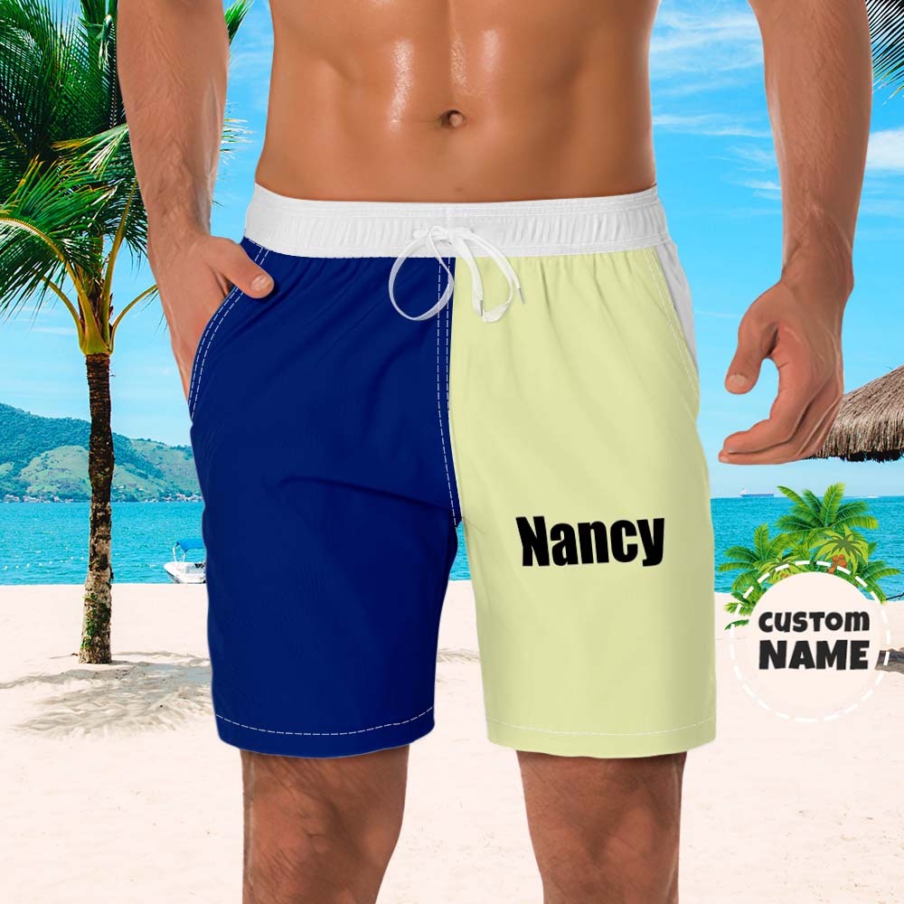 Custom Men's Beach Shorts Custom Name Swim Trunk-Contrast Color - MyFaceSocksAu