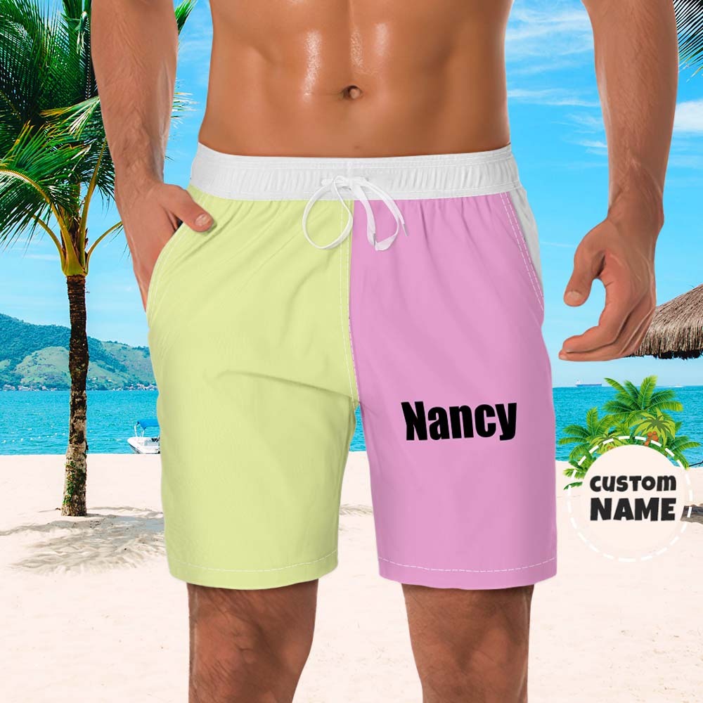 Custom Men's Beach Shorts Custom Name Swim Trunk-Contrast Color - MyFaceSocksAu