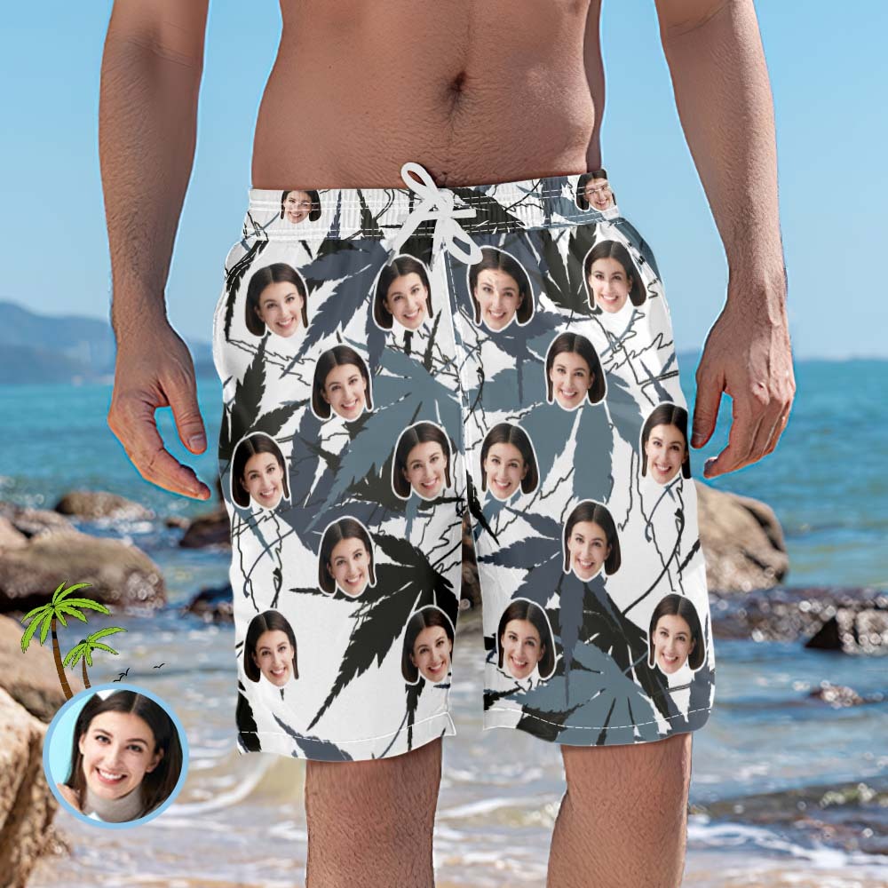 Custom Beach Shorts Photo Swim Trunks Hawaiian Style - Maple Leaf - MyFaceSocksAu