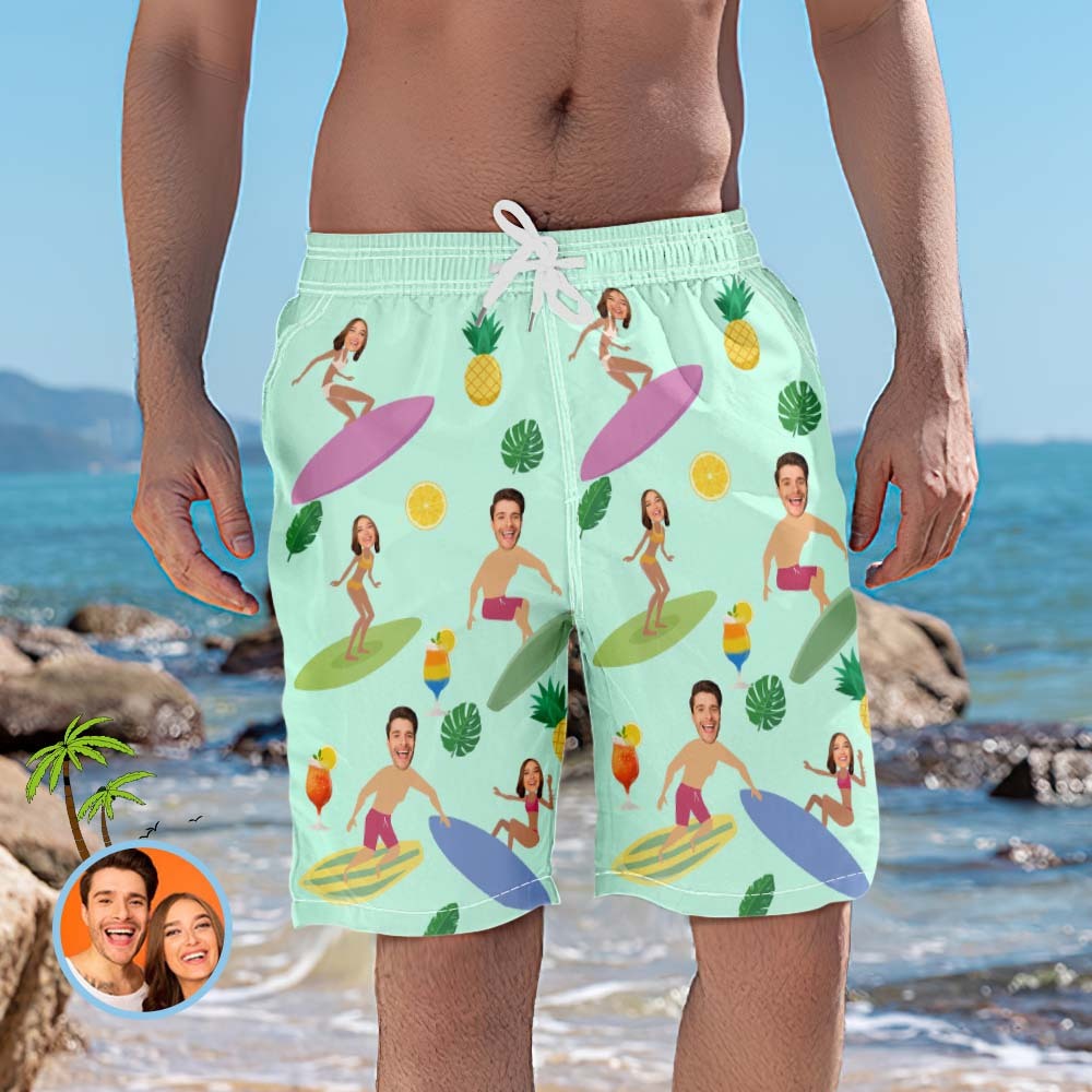 Custom Face Swim Trunks Personalized Beach Shorts Surfing Funny Men's Casual Shorts - MyFaceSocksAu