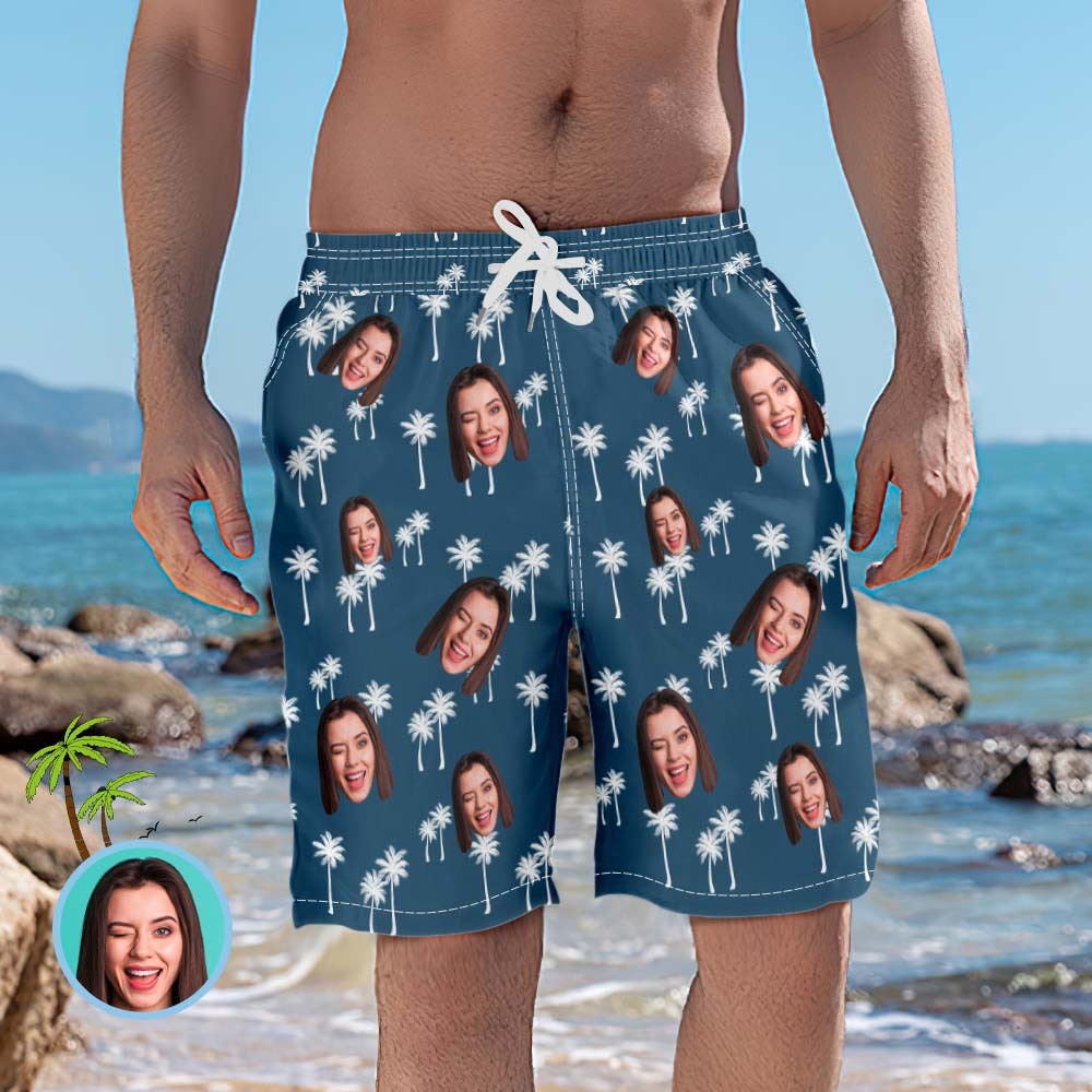 Men's Custom Face Beach Trunks Coconut Tree Photo Beach Shorts Gift for Men - MyFaceSocksAu