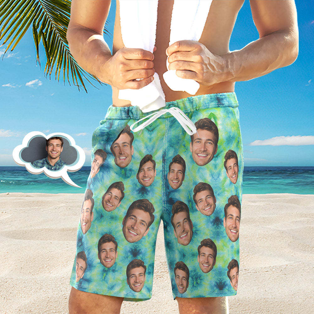 Custom Face Photo Men's Swim Trunk Water Shorts Summer Tie Dye - MyFaceSocksAu