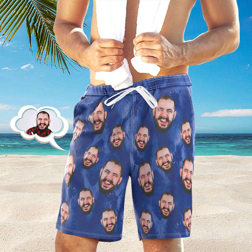 Custom Face Photo Men's Swim Trunk Water Shorts Summer Tie Dye Dark Blue - MyFaceSocksAu