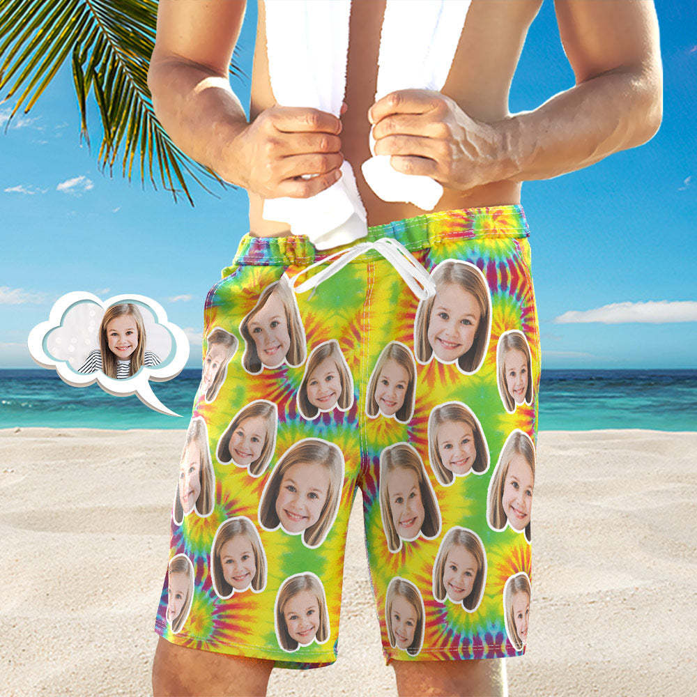 Custom Face Photo Men's Swim Trunk Water Shorts Summer Tie Dye Colorful - MyFaceSocksAu
