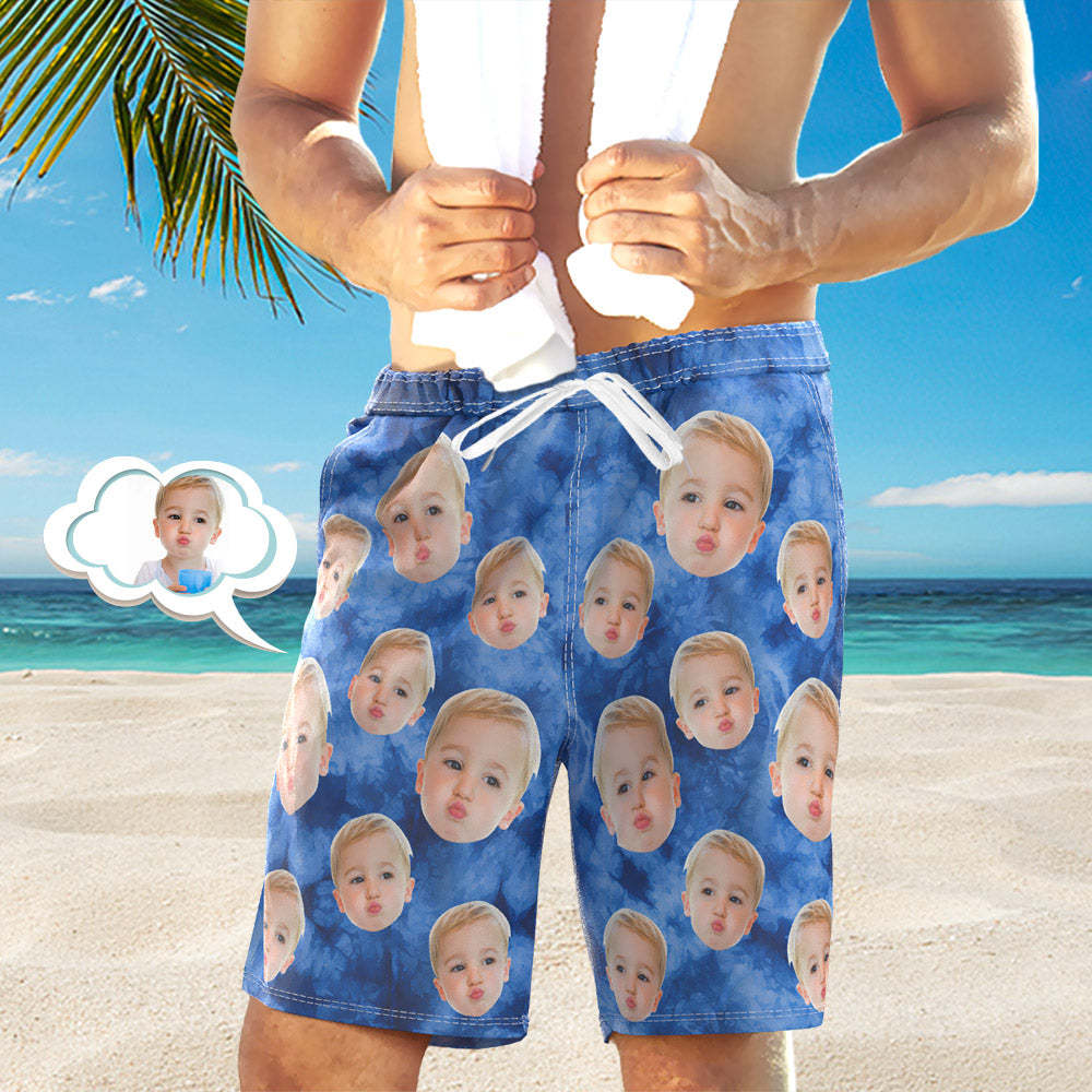 Custom Face Photo Men's Swim Trunk Water Shorts Summer Tie Dye Light Blue - MyFaceSocksAu