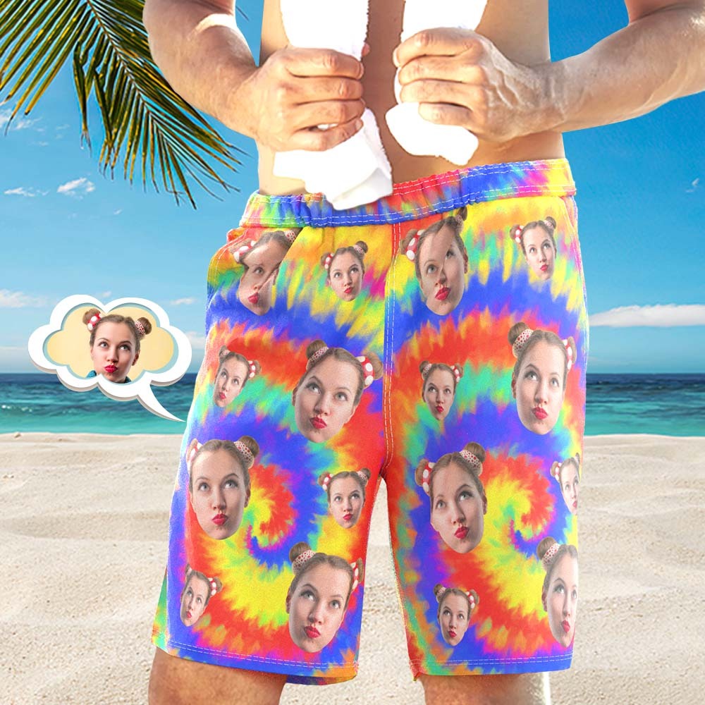 Custom Face Photo Men's Swim Trunk Water Shorts Summer Tie Dye Style - MyFaceSocksAu