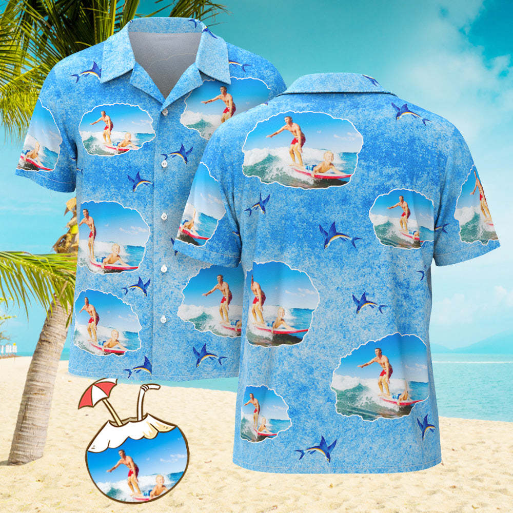 Custom Men's Shirt Face All Over Print Hawaiian Shirt Upload Your Photo - MyFaceSocksAu
