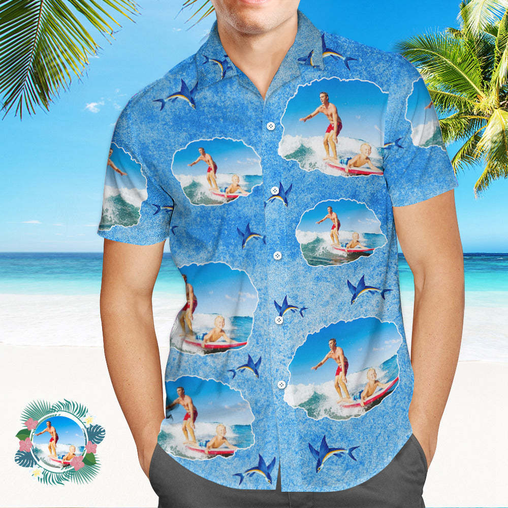 Custom Men's Shirt Face All Over Print Hawaiian Shirt Upload Your Photo - MyFaceSocksAu
