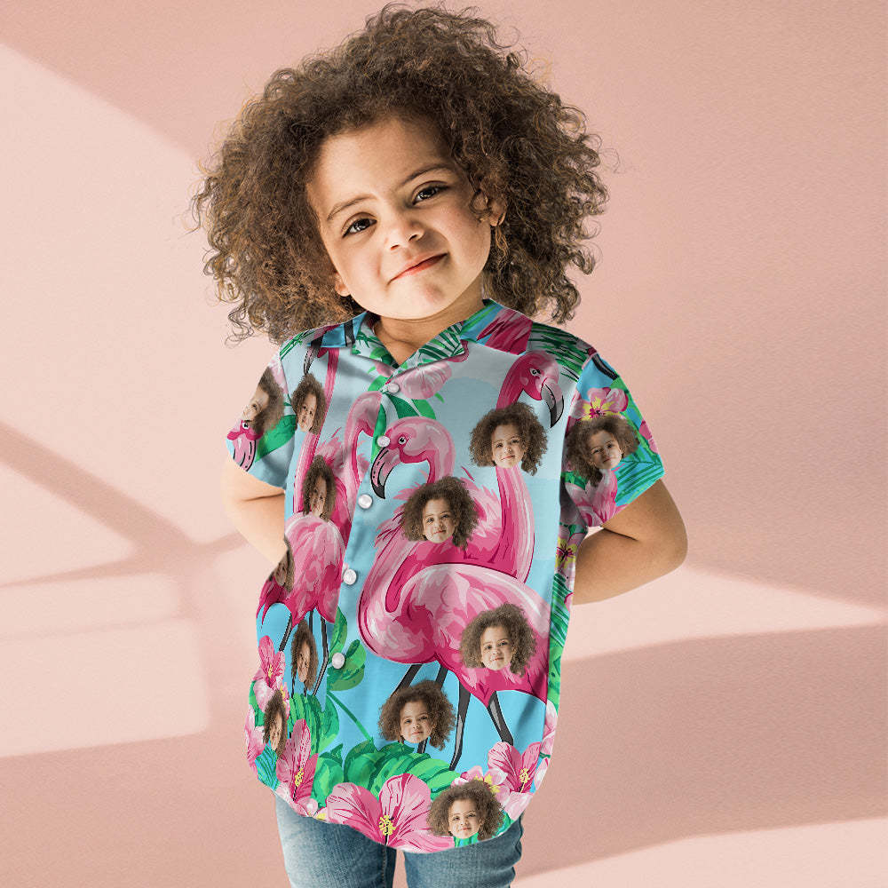 Custom Photo Hawaiian Shirt Couple Outfit Parent-child Wears Face Hawaiian Shirt Gift Flamingo - MyFaceSocksAu
