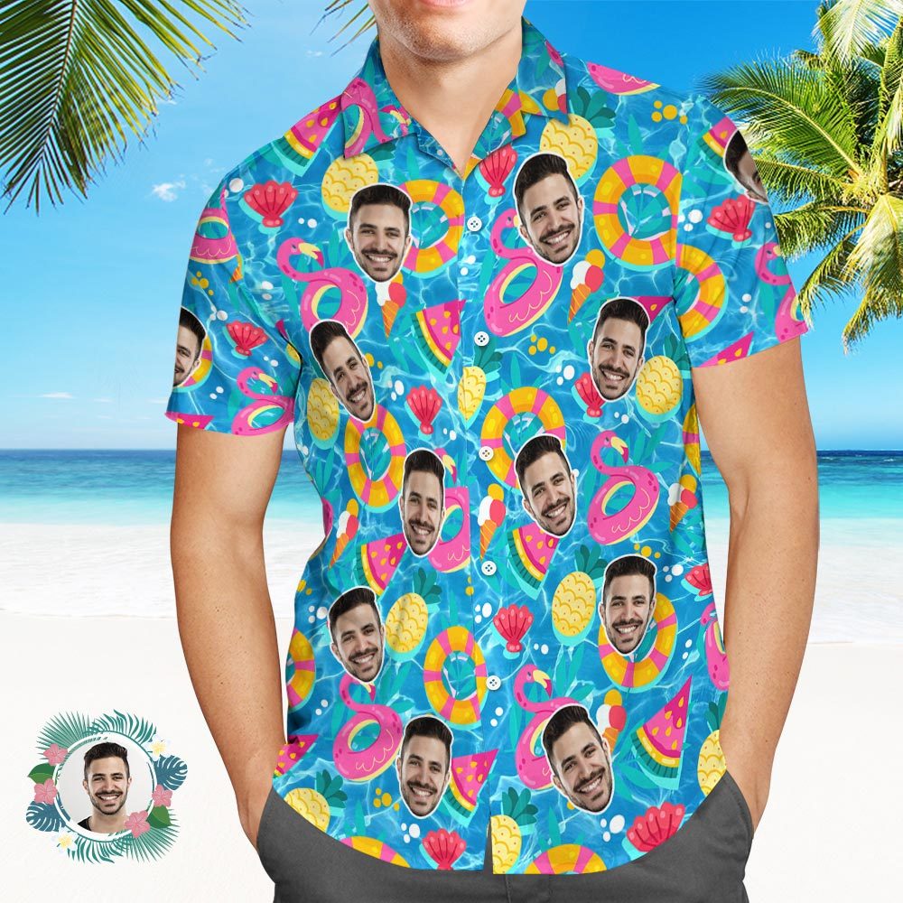 Custom Men's Shirt Face All Over Print Hawaiian Shirt Pool-Floaties - MyFaceSocksAu