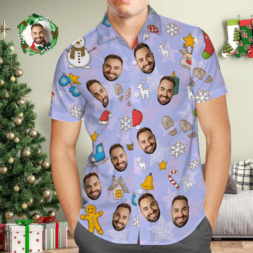 Custom Face Hawaiian Shirt Personalized Purple Hawaiian Shirts Christmas Gift for Him - Myfacesocks