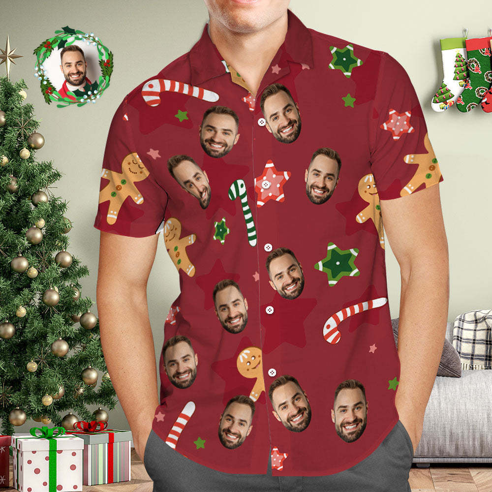 Custom Face Hawaiian Shirt Personalized Photo Red Hawaiian Shirts Christmas Gift for Him - Myfacesocks