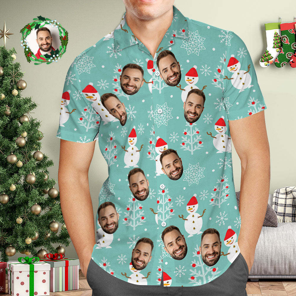 Custom Face Hawaiian Shirt Personalized Photo Blue Hawaiian Shirts Santa Claus Merry Christmas - Myfacesocks