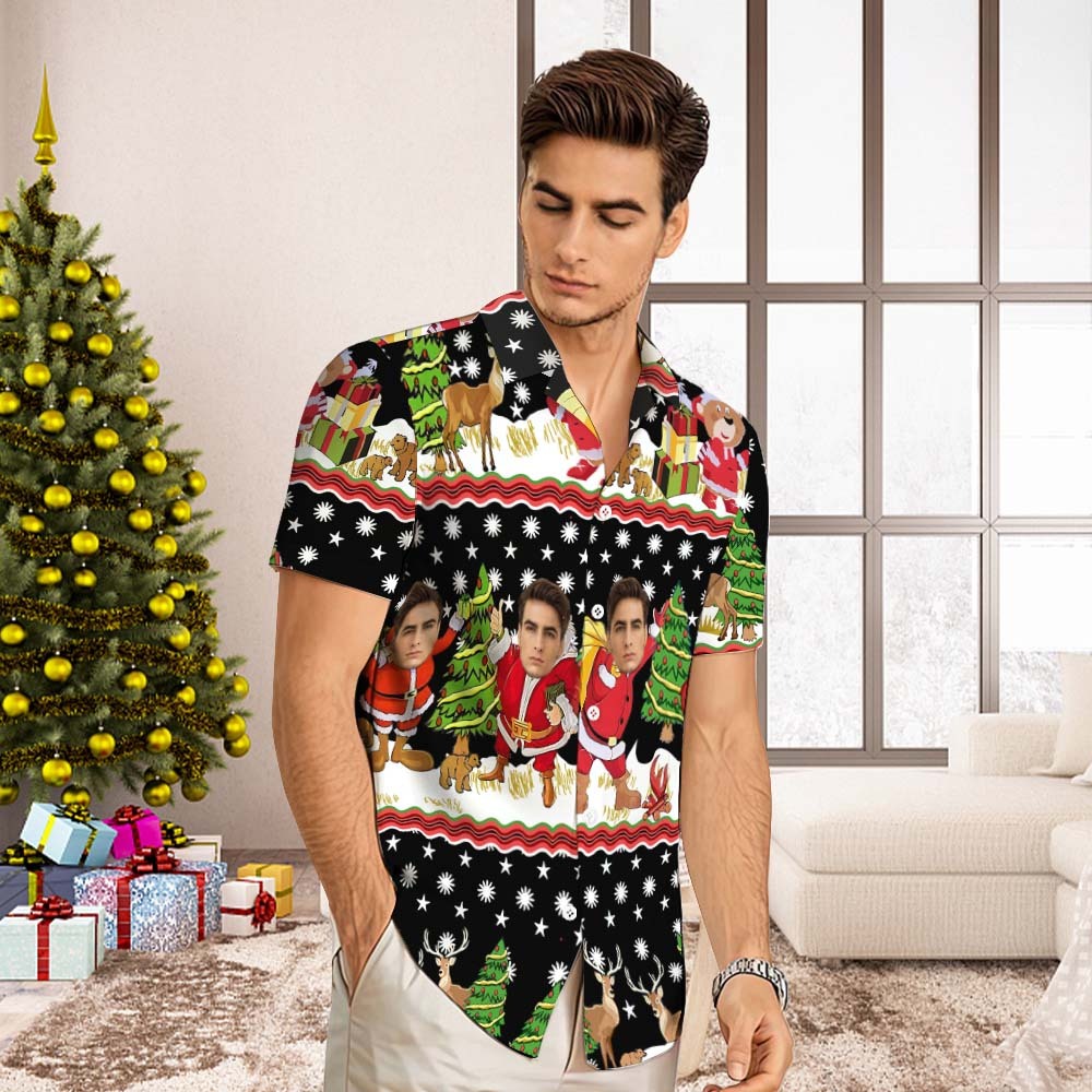 Custom Face Hawaiian Shirt Men's All Over Print Aloha Shirt christmas Gift - Santa Claus with Presents - MyFaceSocksAu