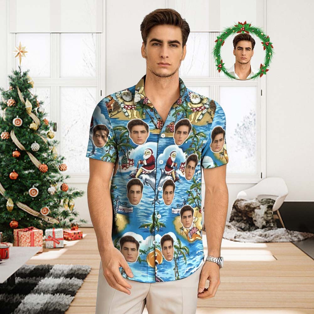 Custom Face Hawaiian Shirt Men's All Over Print Aloha Shirt christmas Gift - Santa's Vacation - MyFaceSocksAu