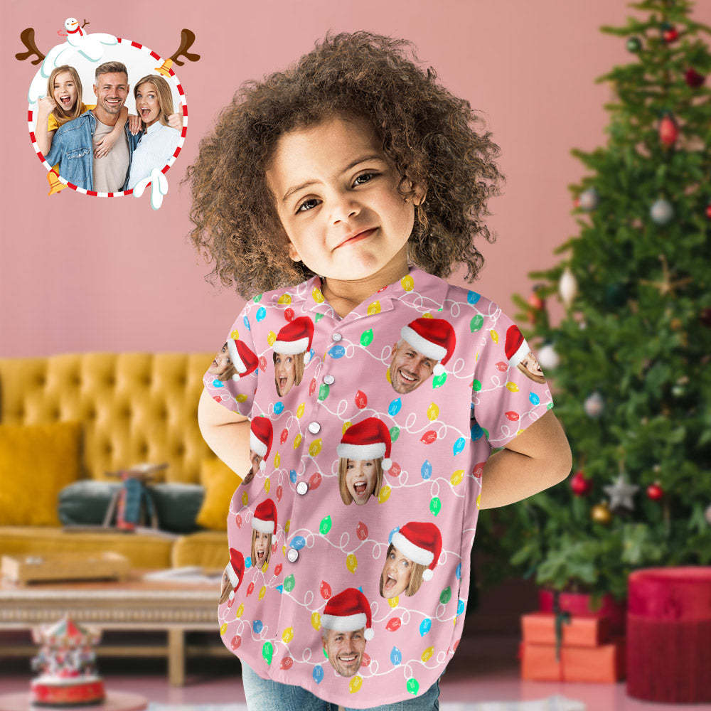 Custom Face Kid's Hawaiian Shirts Personalized Photo Christmas Family Xmas Leds Aloha Shirts - MyFaceSocksAu