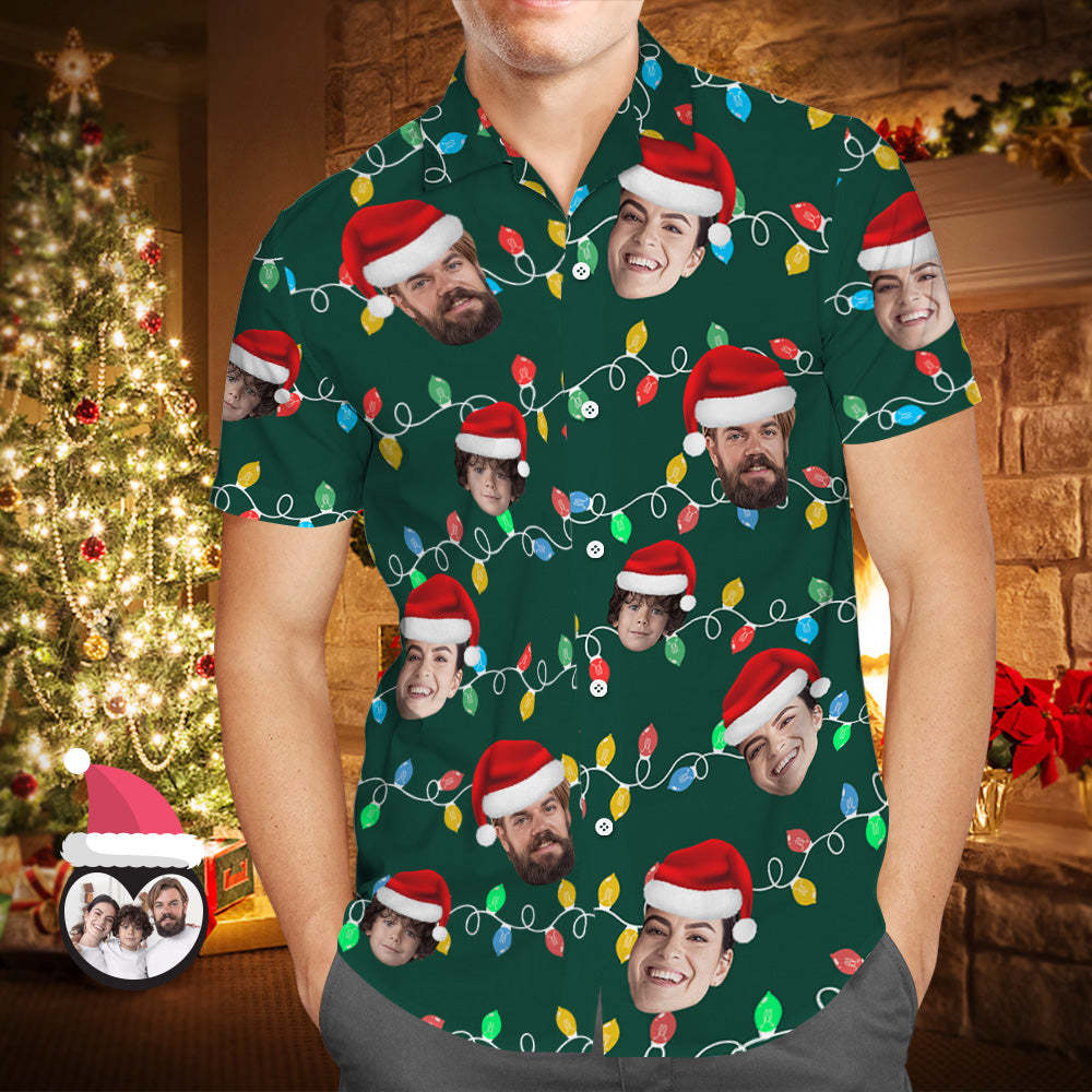 Custom Face Men's Hawaiian Shirt Personalized Photo Christmas Family Xmas Leds Aloha Shirts - MyFaceSocksAu