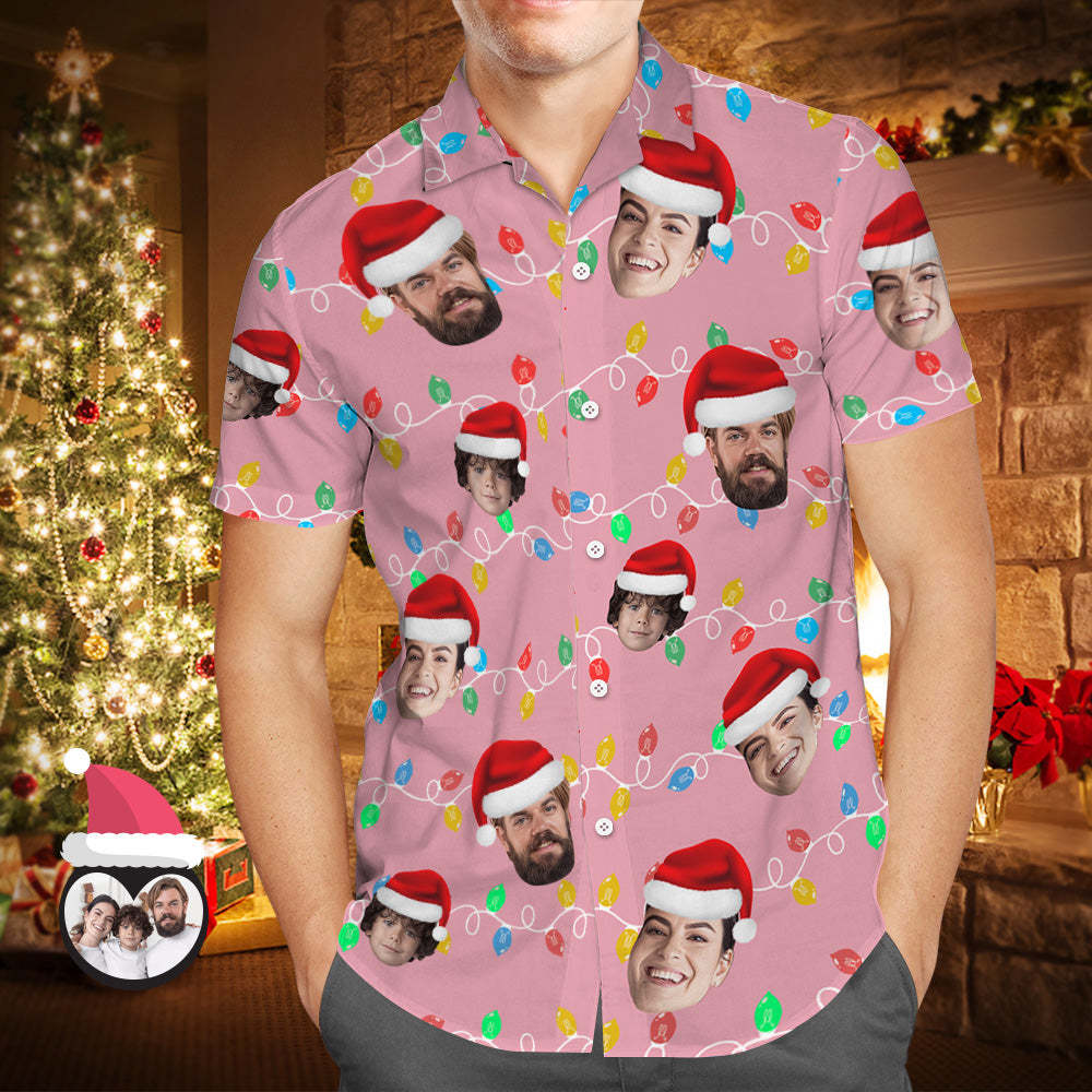 Custom Face Men's Hawaiian Shirt Personalized Photo Christmas Family Xmas Leds Aloha Shirts - MyFaceSocksAu