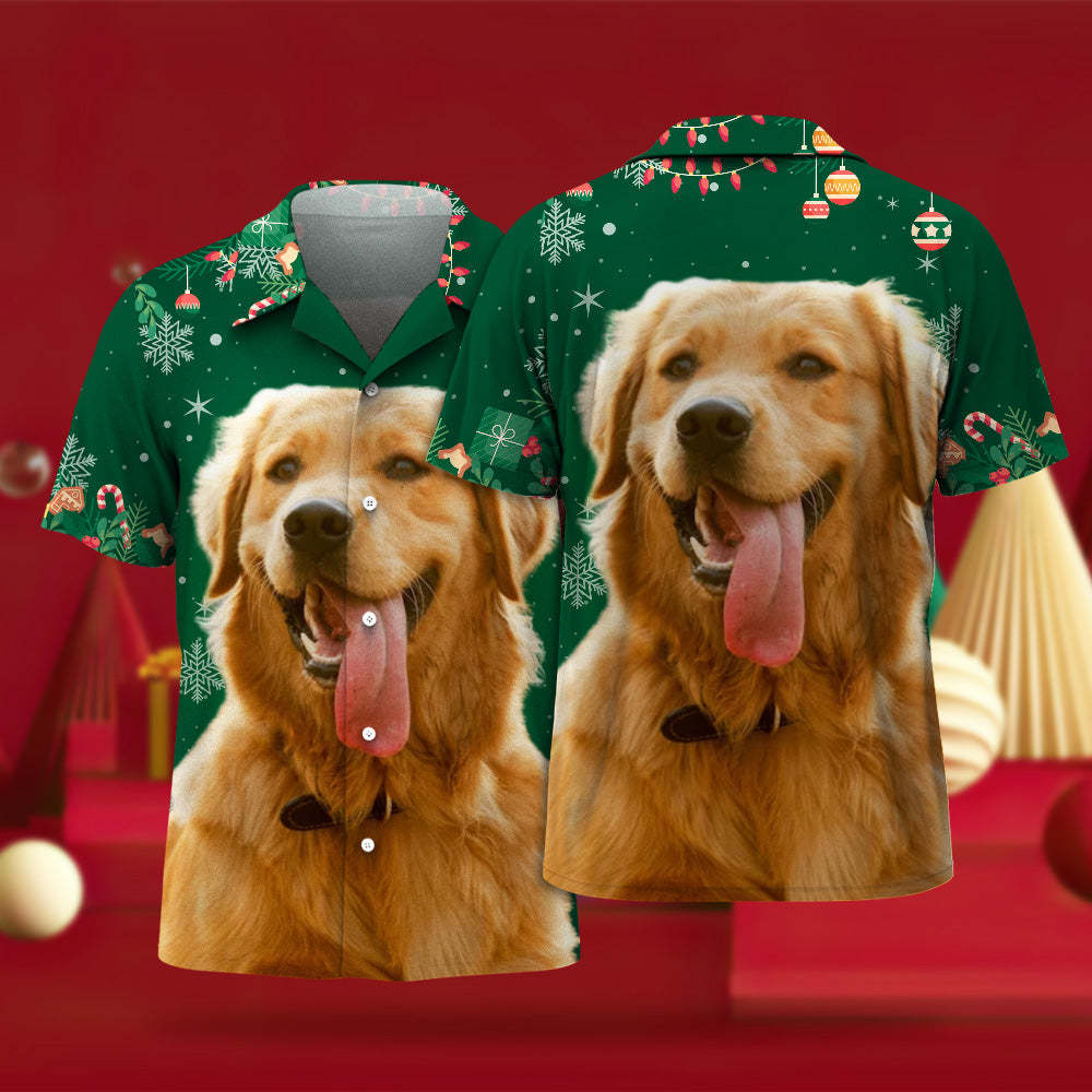 Custom Face Hawaiian Shirts Personalized Photo Gift Men's Christmas Shirts Gift for Pet Lovers - MyFaceSocksAu