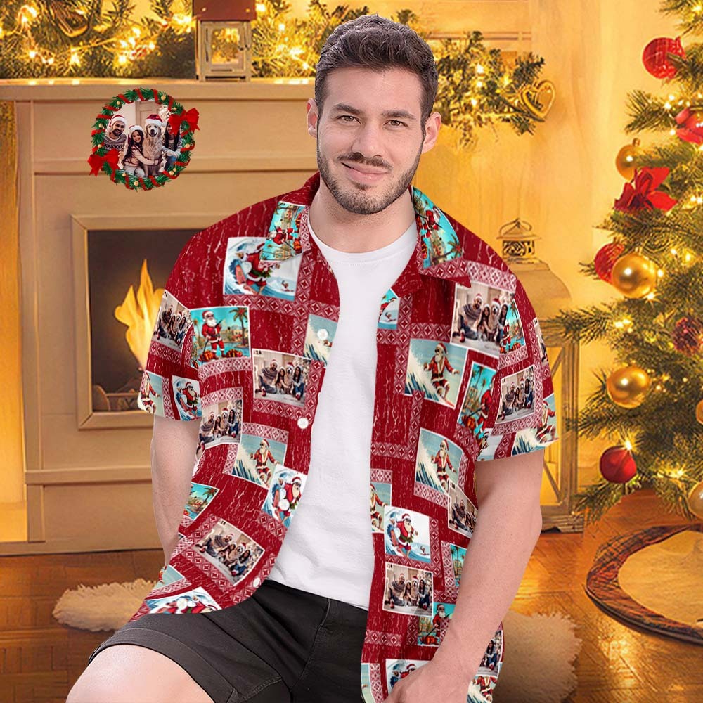 Custom Photo Hawaiian Shirts Personalized Photo Gift Men's Christmas Shirts Happy Family - MyFaceSocksAu