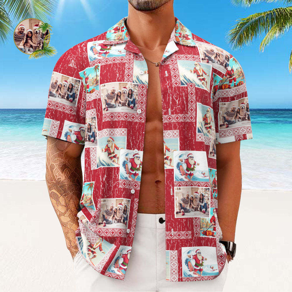 Custom Photo Hawaiian Shirts Personalized Photo Gift Men's Christmas Shirts Happy Family - MyFaceSocksAu