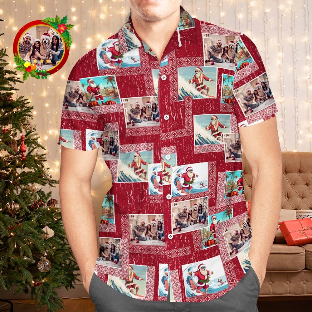 Custom Photo Hawaiian Shirts Personalized Photo Gift Men's Christmas Shirts Happy Family - MyFaceSocksAu