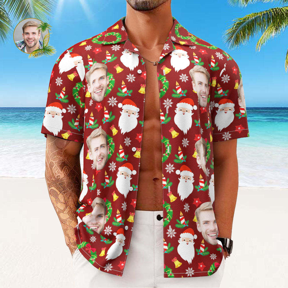 Custom Face Hawaiian Shirts Personalized Photo Gift Men's Christmas Shirts Merry Christmas Gift - MyFaceSocksAu