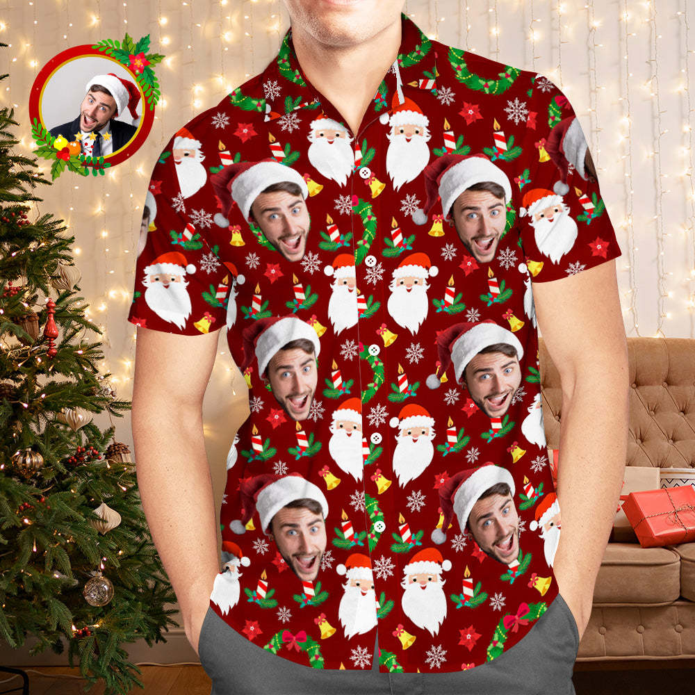 Custom Face Hawaiian Shirts Personalized Photo Gift Men's Christmas Shirts Merry Christmas Gift - MyFaceSocksAu