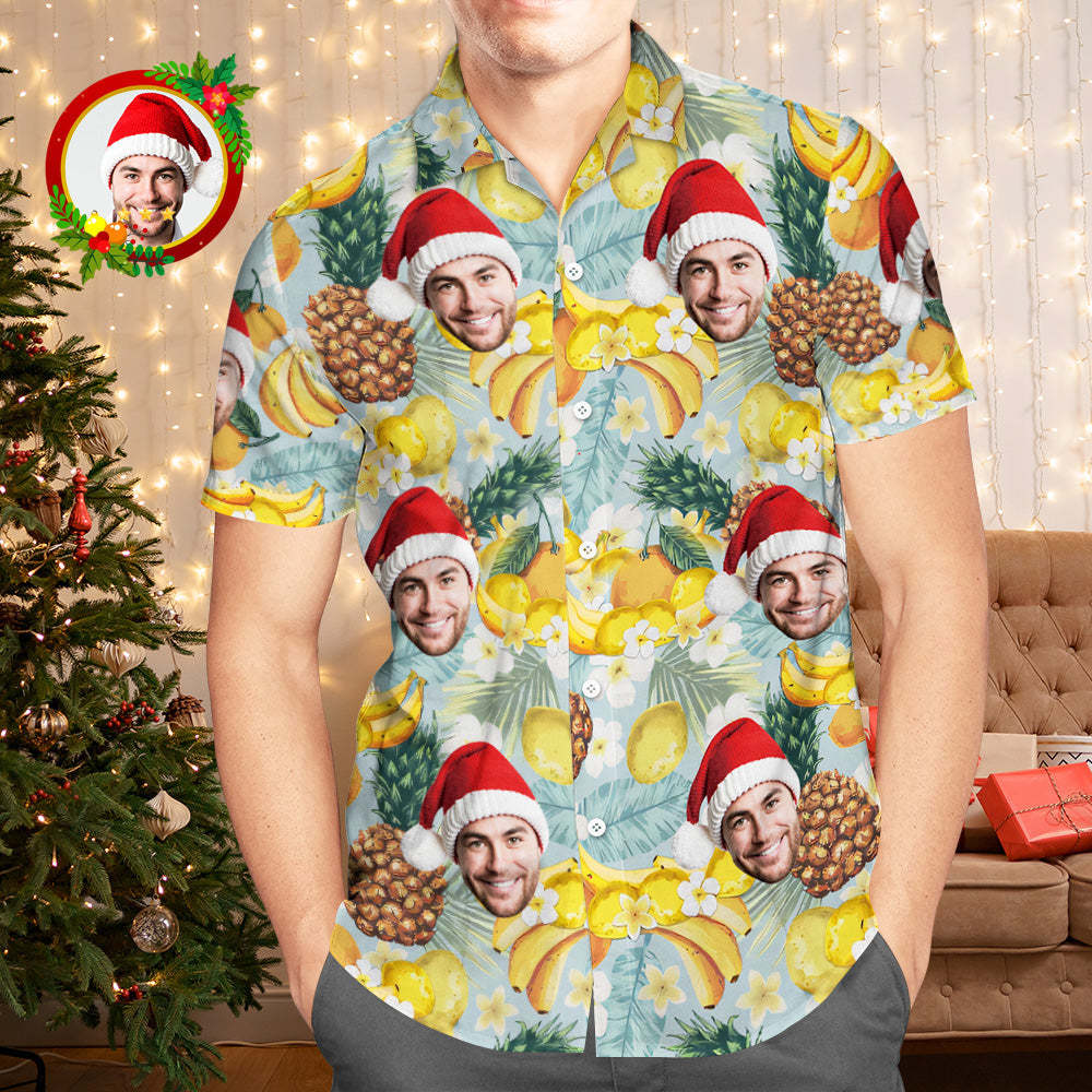 Custom Face Hawaiian Shirts Personalized Photo Gift Men's Christmas Shirts Tropical Fruits - MyFaceSocksAu