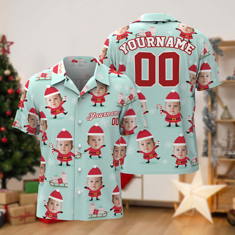 Custom Face Hawaiian Shirts Personalized Photo and Text Shirt Gift Men's Christmas Shirts Santa Claus and Gifts - MyFaceSocksAu