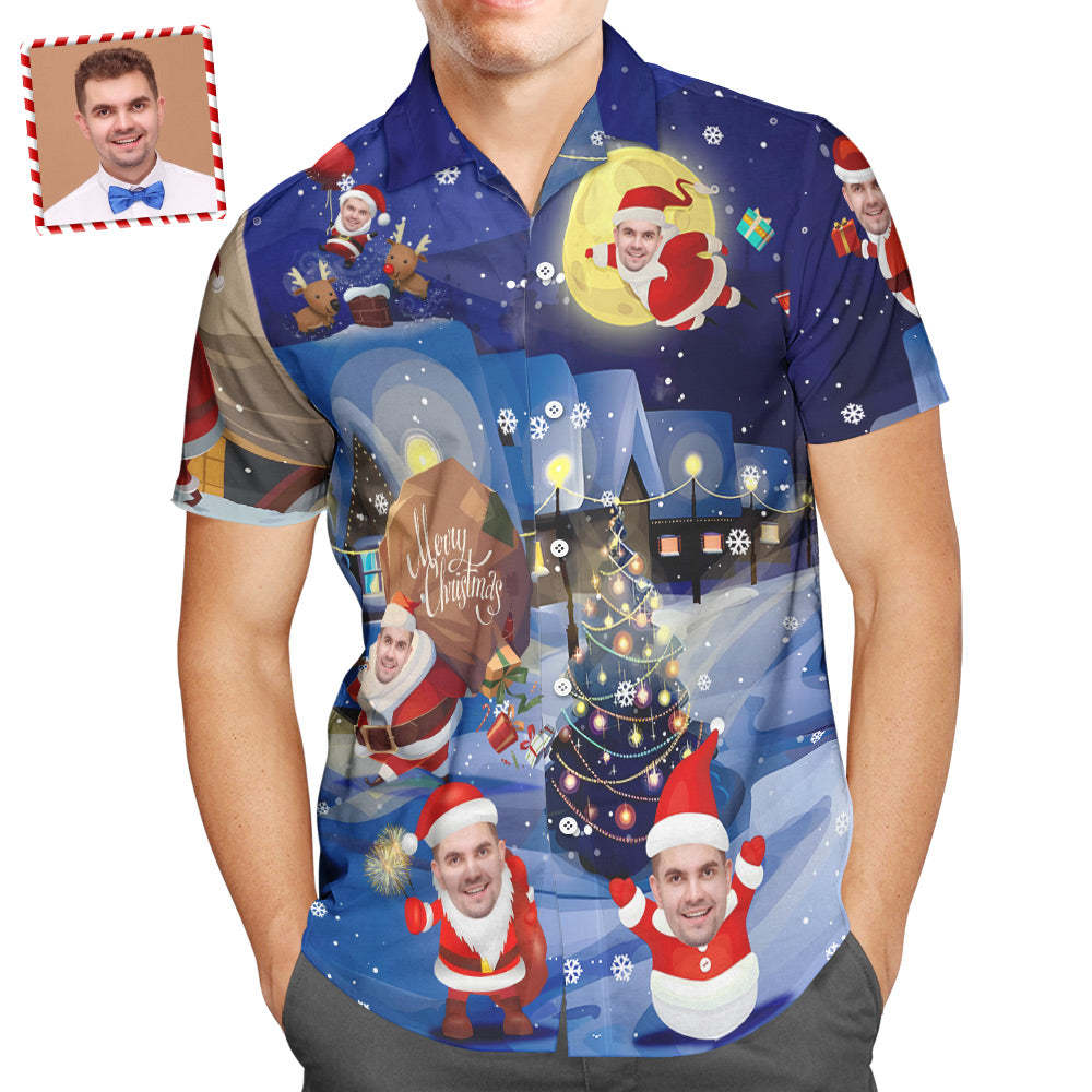 Custom Face Christmas Holiday Love Santa And Gift Hawaiian Shirt - MyFaceSocksAu
