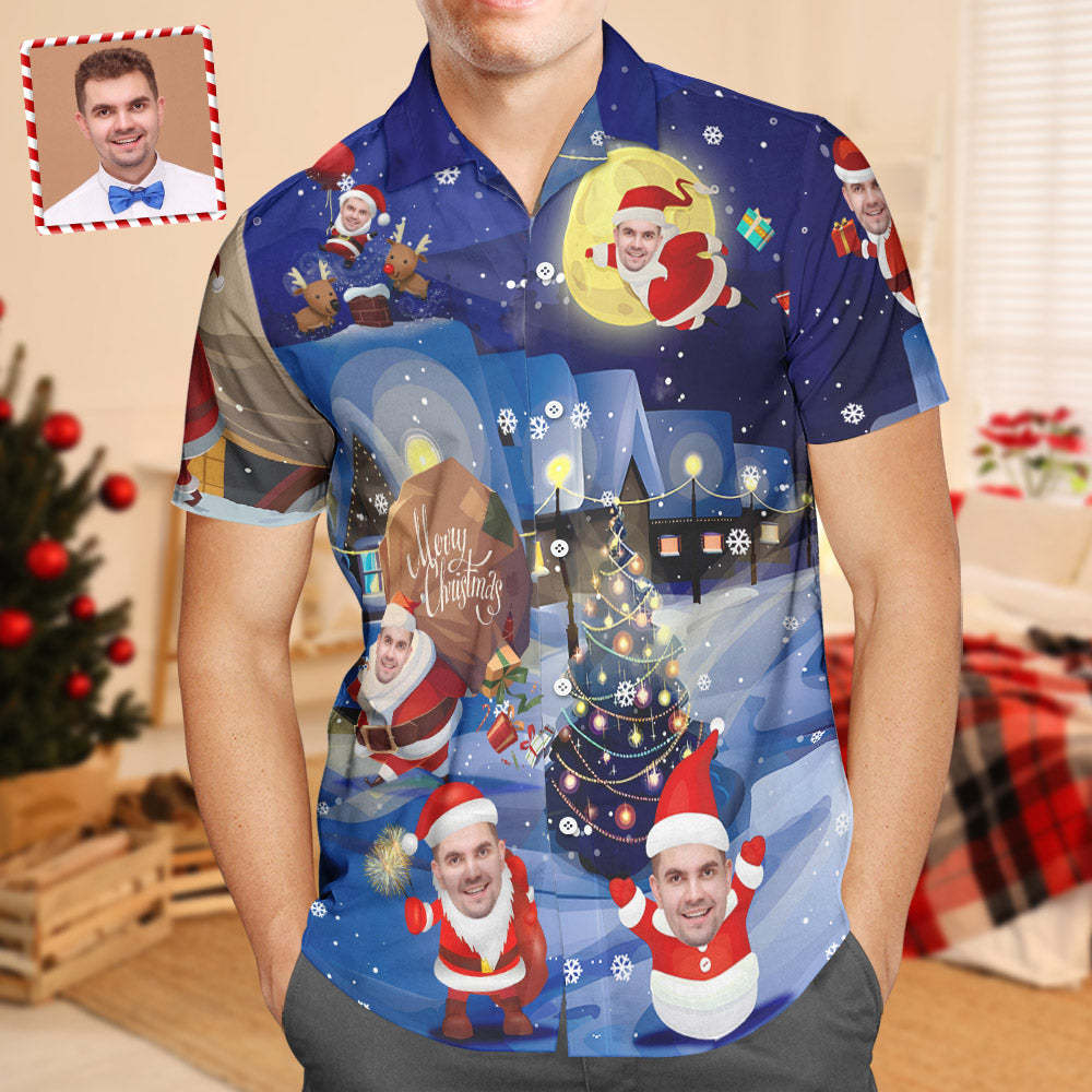 Custom Face Christmas Holiday Love Santa And Gift Hawaiian Shirt - MyFaceSocksAu