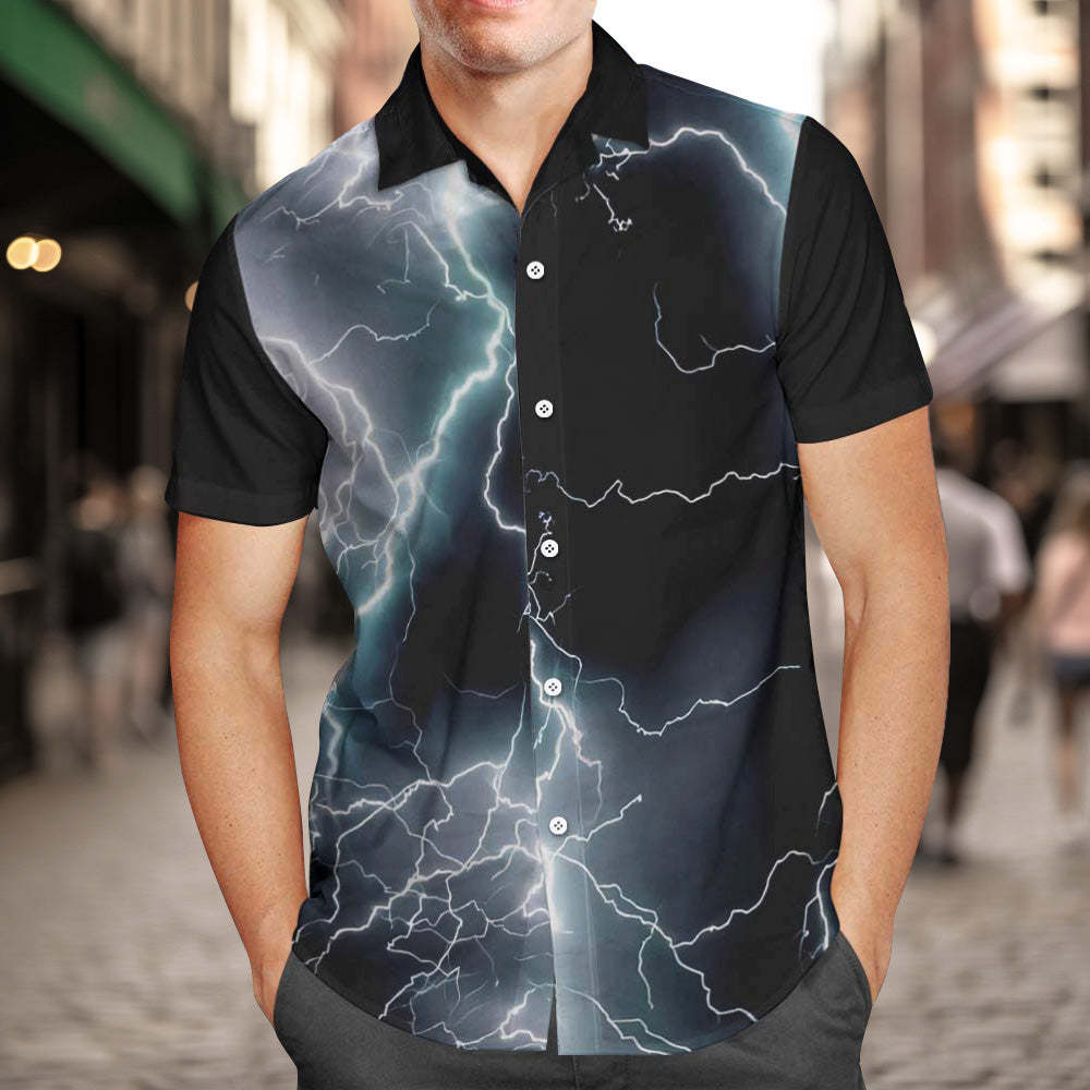 Custom Photo and Text Hawaiian Shirts Personalized Photo Gift Men's Vintage Personality Lightning Shirts-MyFaceSocksAu