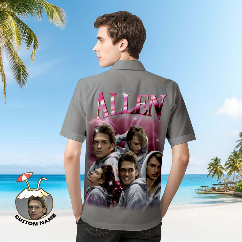 Custom Photo and Text Hawaiian Shirts Personalized Photo Gift Men's Vintage Personality Lightning Shirts - MyFaceSocksAu