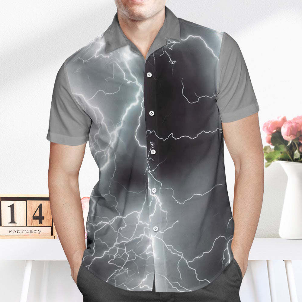 Custom Photo and Text Hawaiian Shirts Personalized Photo Gift Men's Vintage Personality Lightning Shirts Valentines Day Gift - MyFaceSocksAu