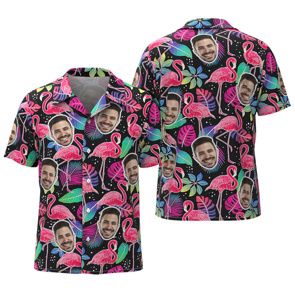 Custom Face Hawaiian Shirt All Over Print Personalized Black Shirt - Flamingo - MyFaceSocksAu