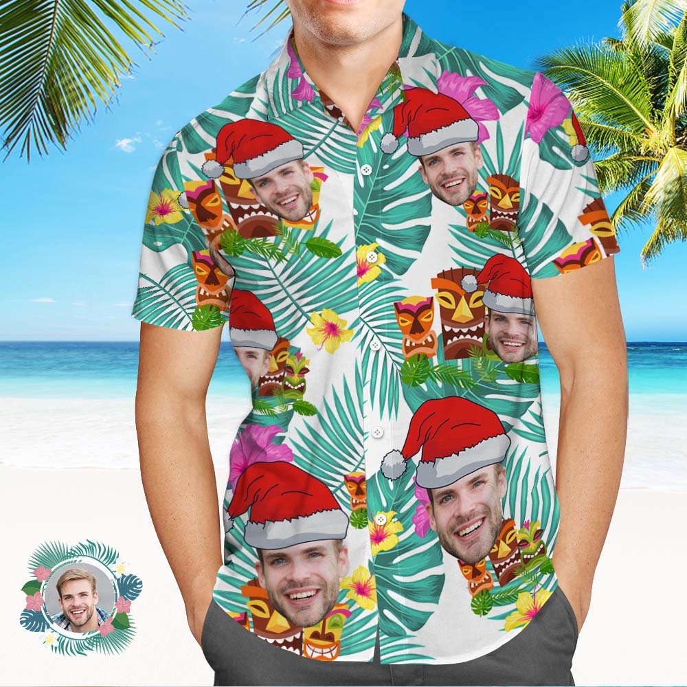 Custom Face Hawaiian Shirts Personalized Photo  Name Gift Men's Christmas Shirts Merry Christmas Gifts - MyFaceSocksAu