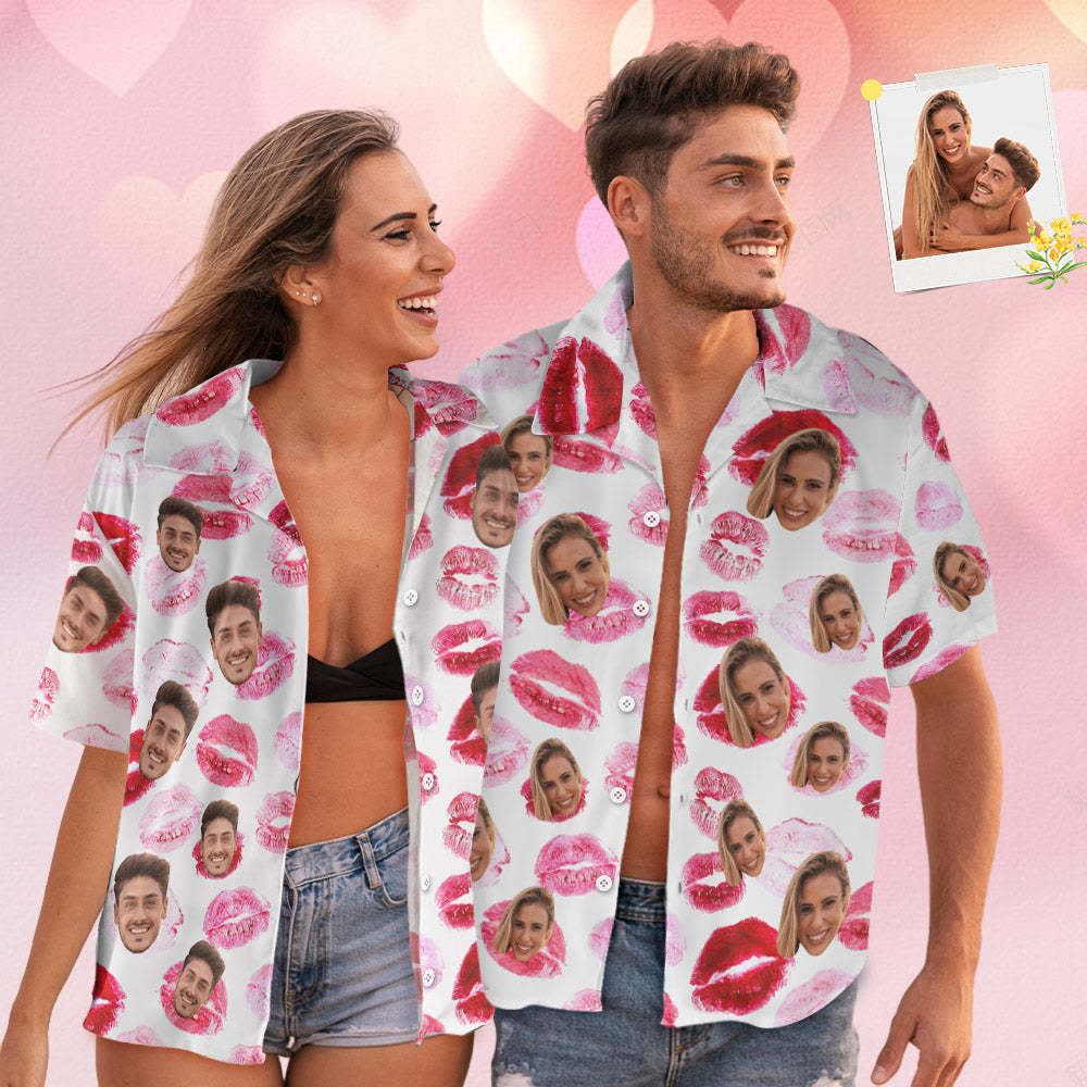 Custom Face Hawaiian Style Red lips Personalized Shirt Couple Outfit - MyFaceSocksAu