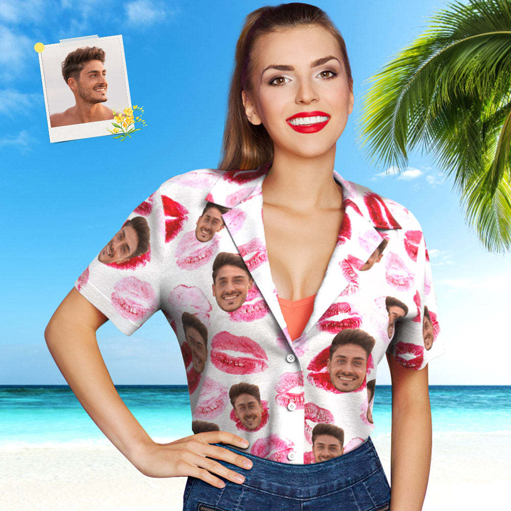 Custom Face Hawaiian Shirt for Women Personalized Women's Photo Hawaiian Shirt Gift for Her - Red lips - MyFaceSocksAu