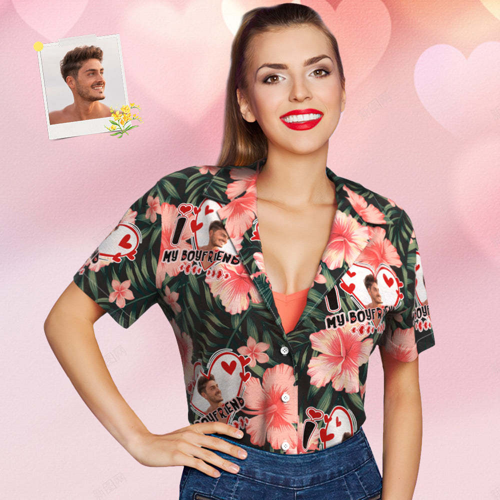 Custom Face Hawaiian Shirt for Women Personalized Women's Photo Hawaiian Shirt Gift for Girlfriend - MyFaceSocksAu