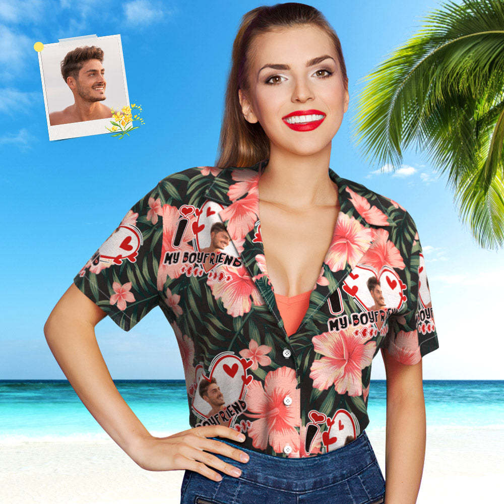Custom Face Hawaiian Shirt for Women Personalized Women's Photo Hawaiian Shirt Gift for Girlfriend - MyFaceSocksAu