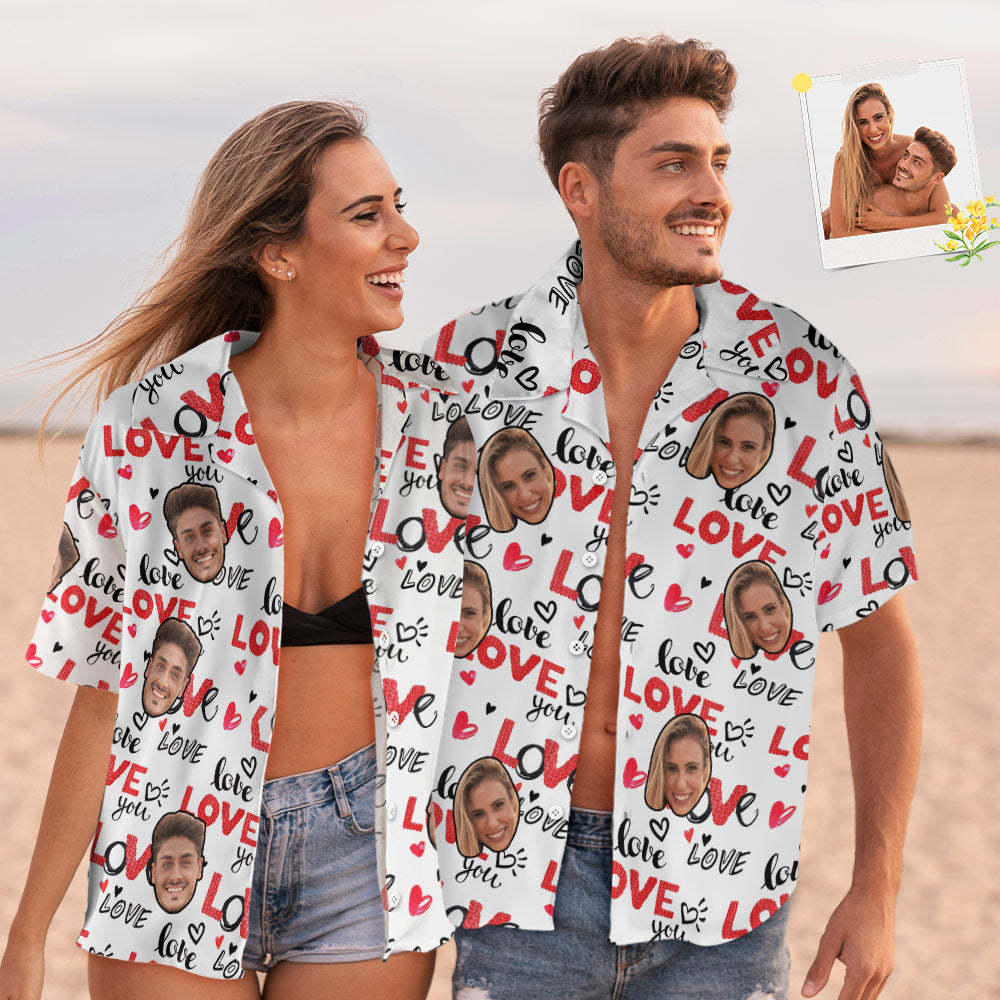 Custom Face Hawaiian Style Personalized White Shirt Couple Outfit - MyFaceSocksAu