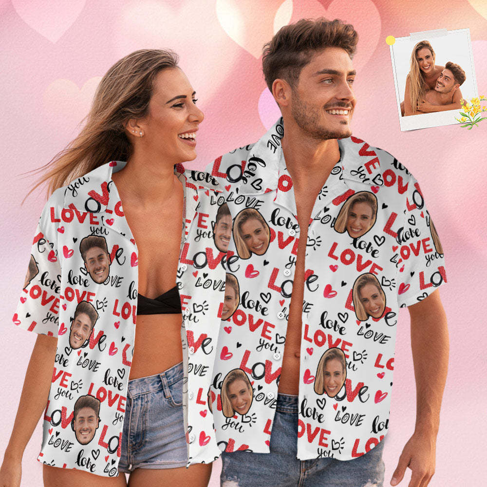 Custom Face Hawaiian Style Personalized White Shirt Couple Outfit - MyFaceSocksAu