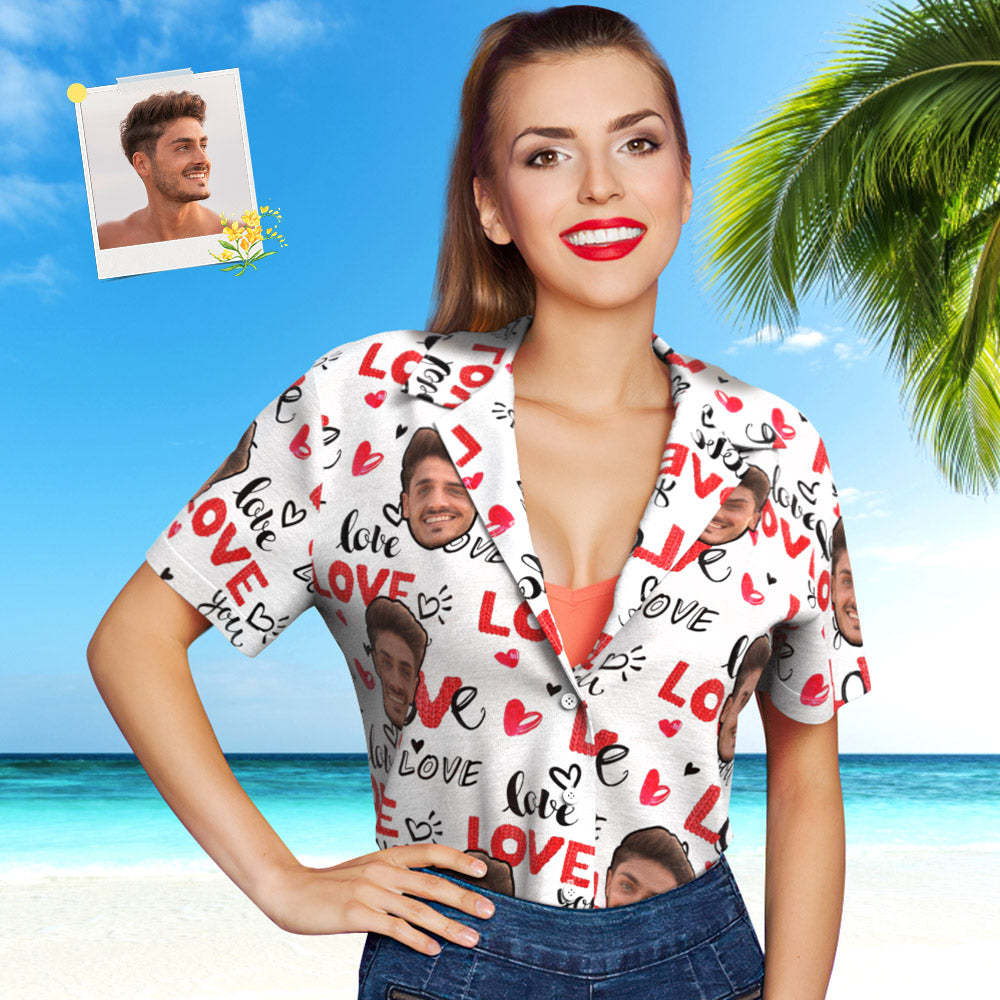 Custom Face Hawaiian Shirt for Women Personalized Women's White Photo Hawaiian Shirt - MyFaceSocksAu