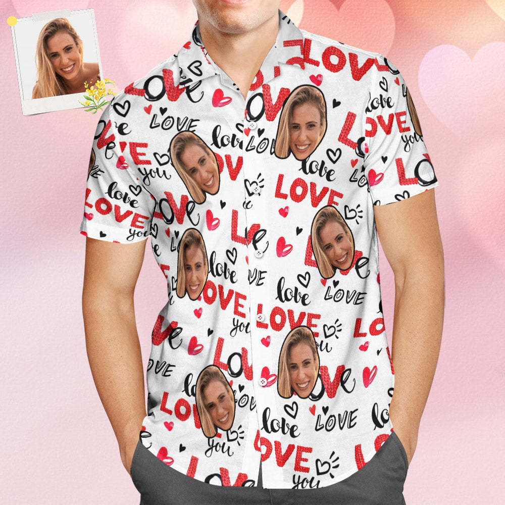 Custom Face Hawaiian Style Personalized White Shirt Couple Outfit - MyFaceSocksAu