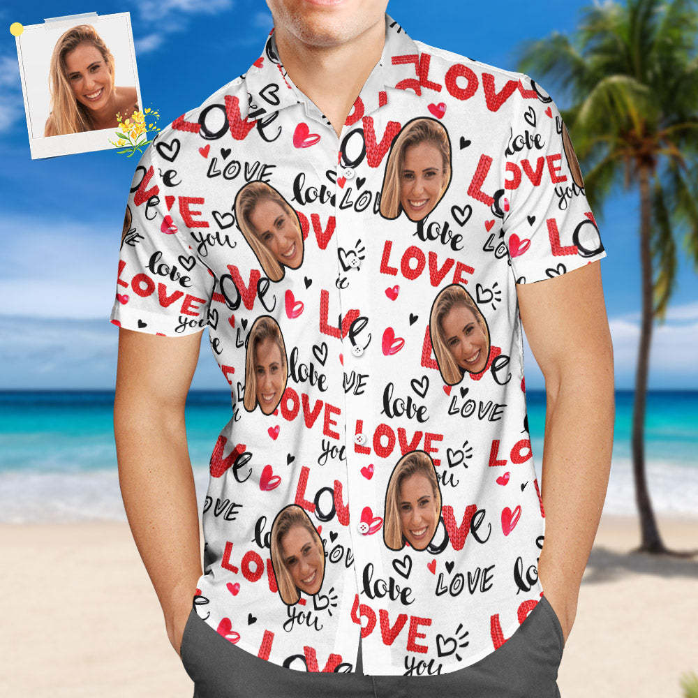 Custom Face Hawaiian Shirt For Men All Over Print Personalized White Shirt - MyFaceSocksAu