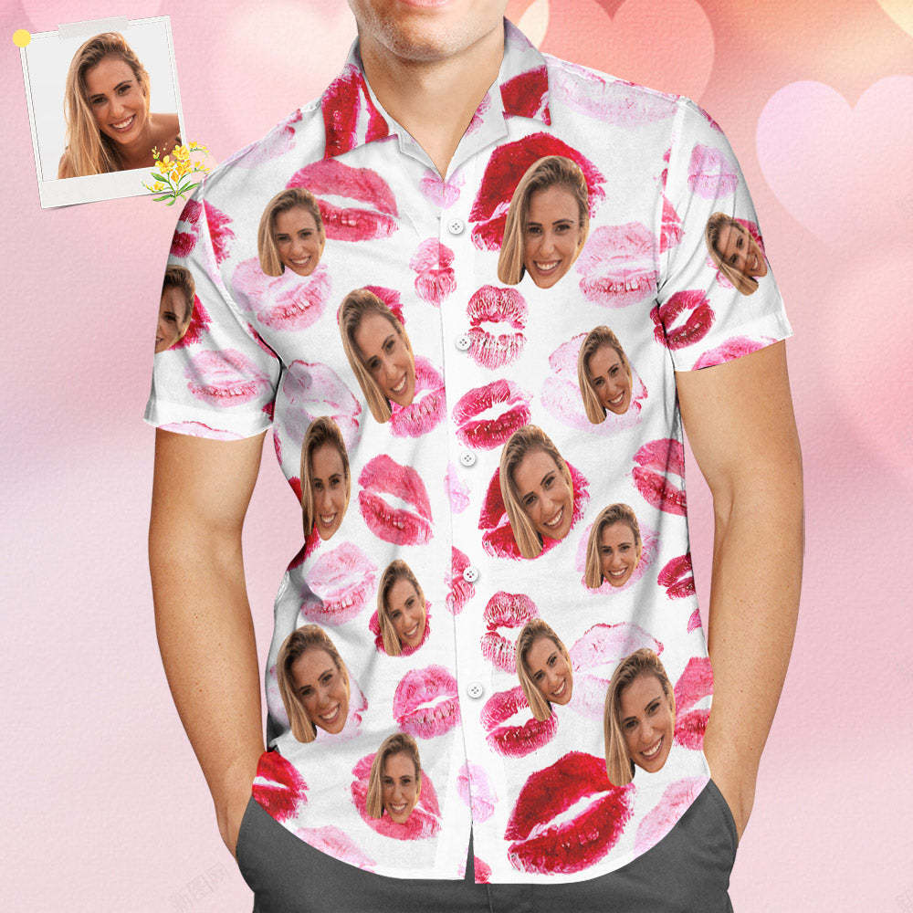 Custom Face Hawaiian Style Red lips Personalized Shirt Couple Outfit - MyFaceSocksAu