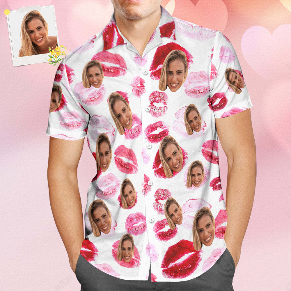 Custom Face Hawaiian Shirt All Over Print Personalized Shirt - Red lips - MyFaceSocksAu