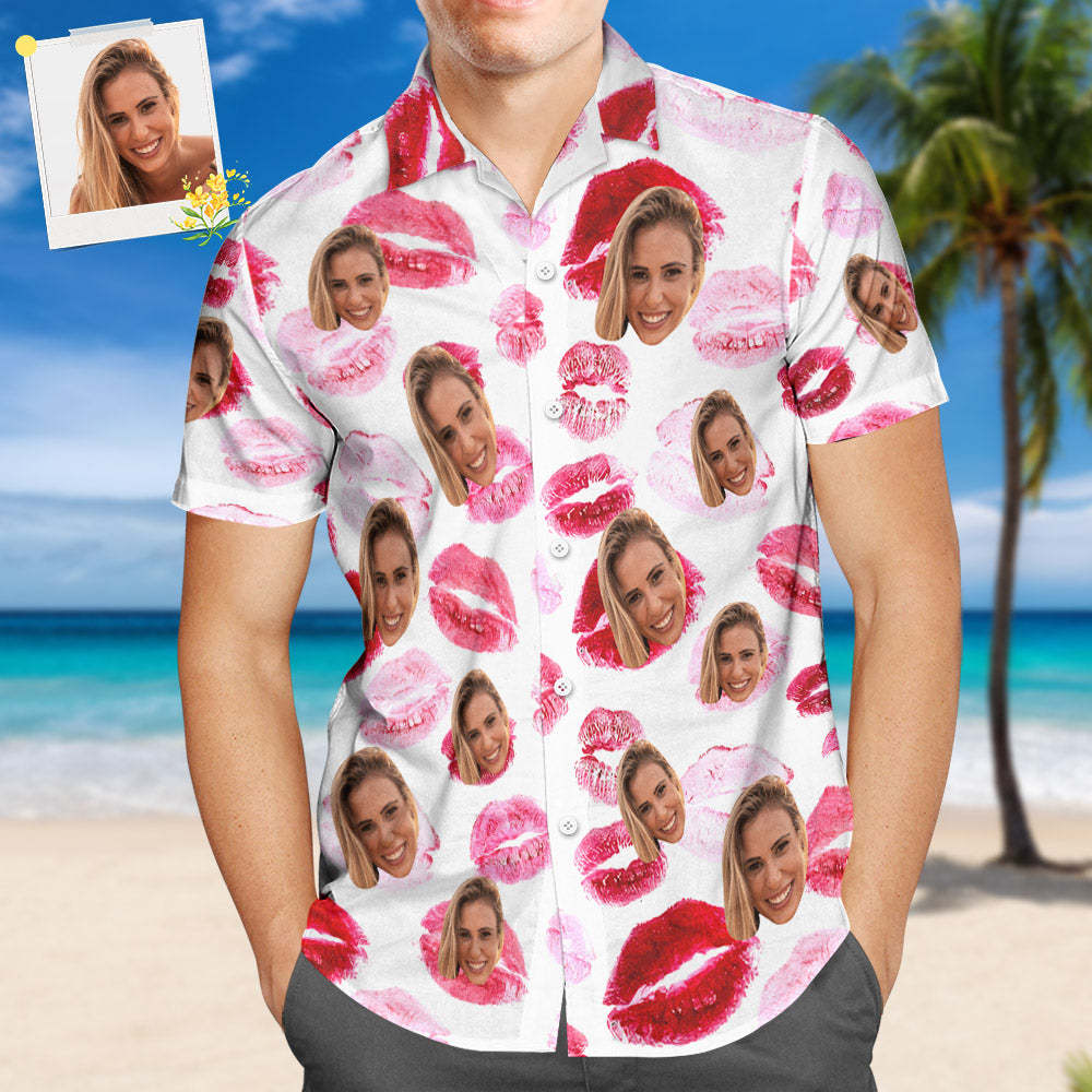 Custom Face Hawaiian Shirt All Over Print Personalized Shirt - Red lips - MyFaceSocksAu