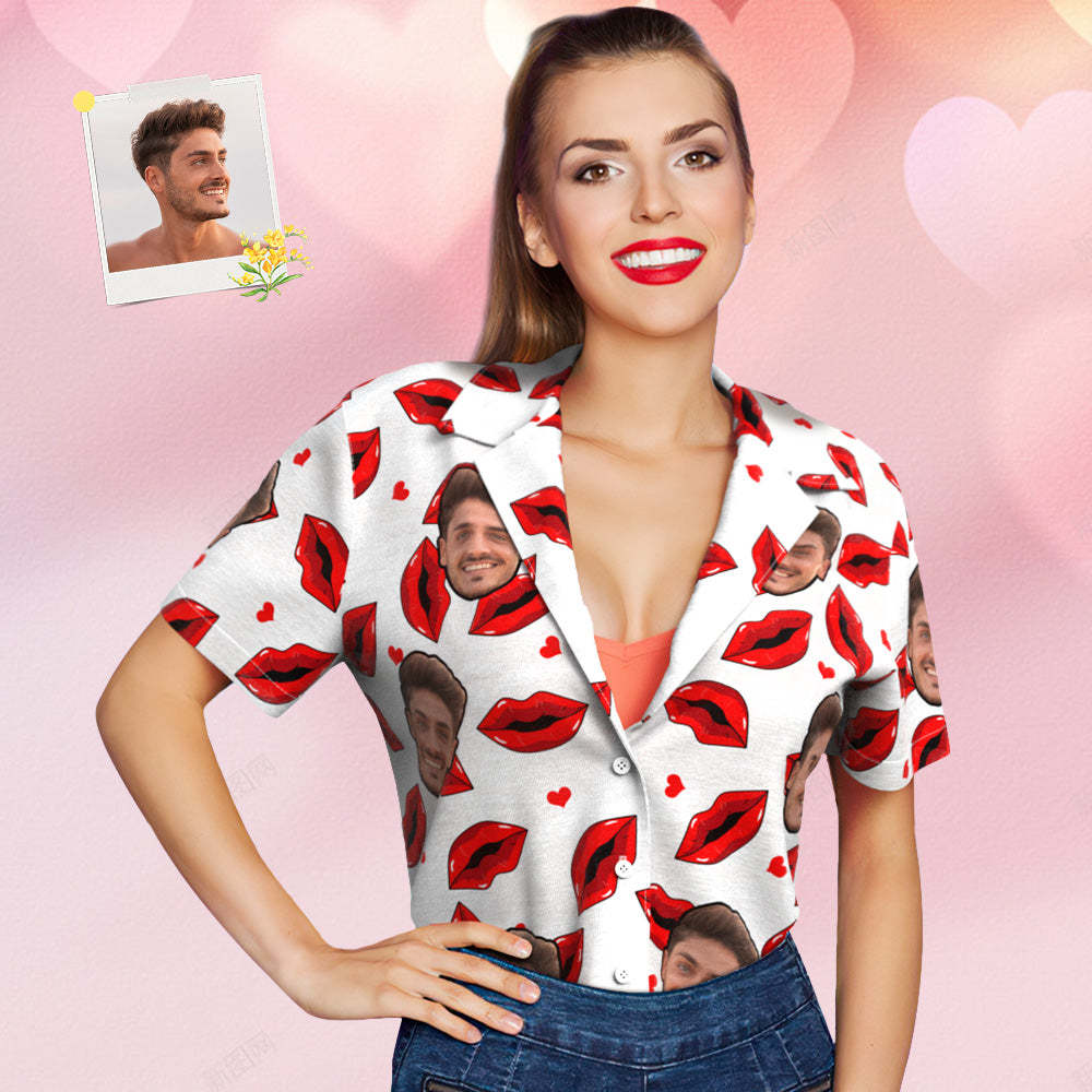 Custom Face Hawaiian Style Shirt Funny Red Lips Couple Outfit - MyFaceSocksAu